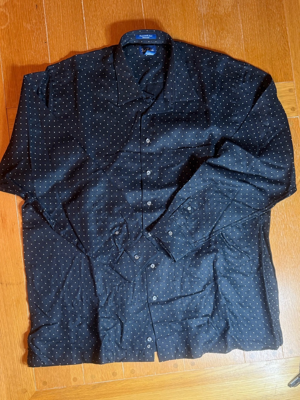 Men’s Paul Frederick 100% Linen Black Button-Up Shirt with Microdot Pattern
